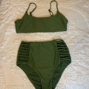 Army green high-waisted bikini